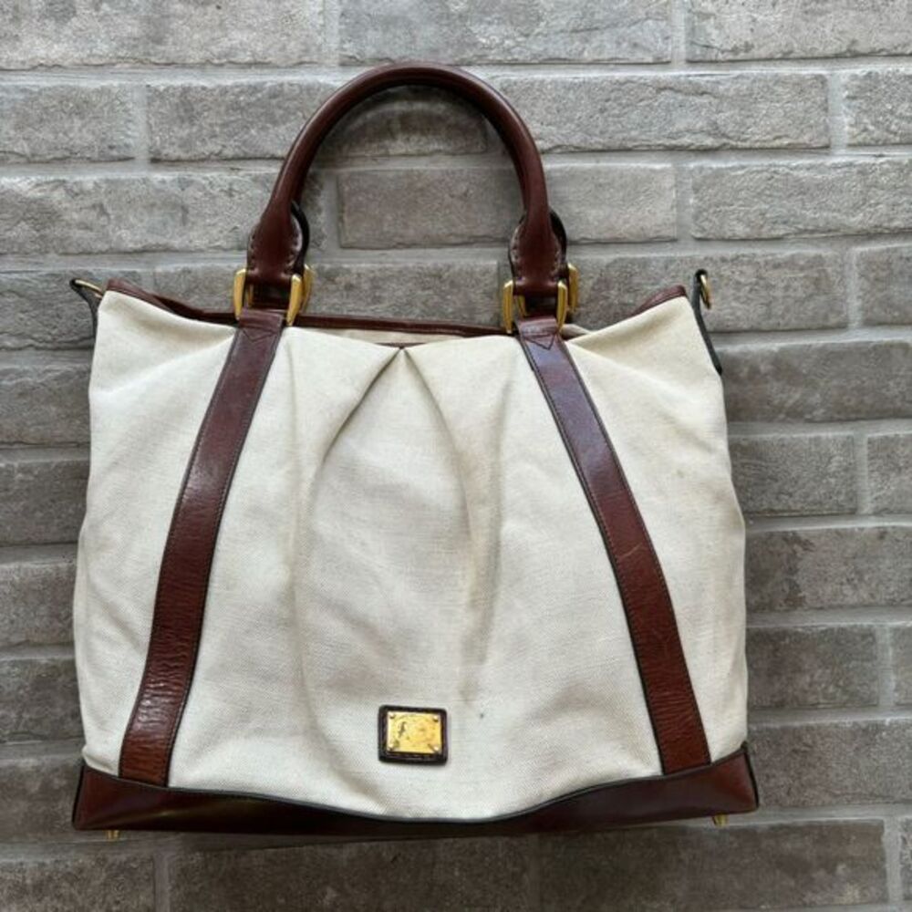 Burberry Gold Canvas Leather Tote Women's Handbag
